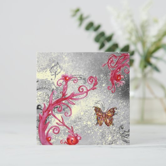 VLINDER IN GLITTERS Bloemige Zilveren Bruiloft Kaart (Staand voorkant)