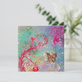 VLINDER IN GLITTERS Elegant Blauwe Trouwfeest Deco Kaart (Staand voorkant)