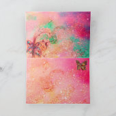 VLINDER IN GOUDEN SPROKKELS, Roze Groen Teal Kaart (Binnen)