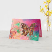 VLINDER IN GOUDEN SPROKKELS, Roze Groen Teal Kaart (Gele Bloem)