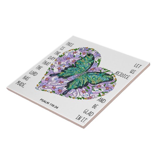 Vlinder in het hart (Psalm 118:24) Tegeltje (Zijkant)