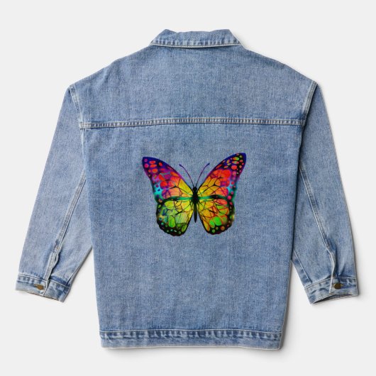 VLINDER IN KLEURRIJKE ABSTRACTE KUNST DENIM JACKET (Achterkant)