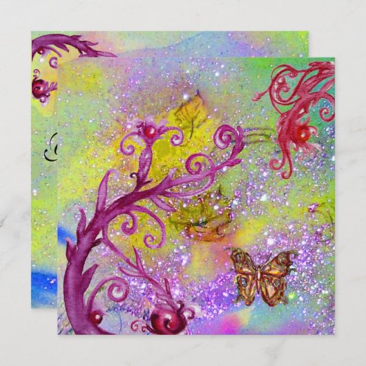 VLINDER IN PAARSE GLITTER Elegante Trouwfeest Kaart (Voorkant / Achterkant)