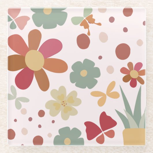 Vlinder in rustieke tuin in Boho stijl Onderzetter Glazen Onderzetter (Voorkant)