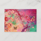 VLINDER IN SCHITTERENDE, ROZE, RODE WERVELINGEN MO VISITEKAARTJE (Achterkant)