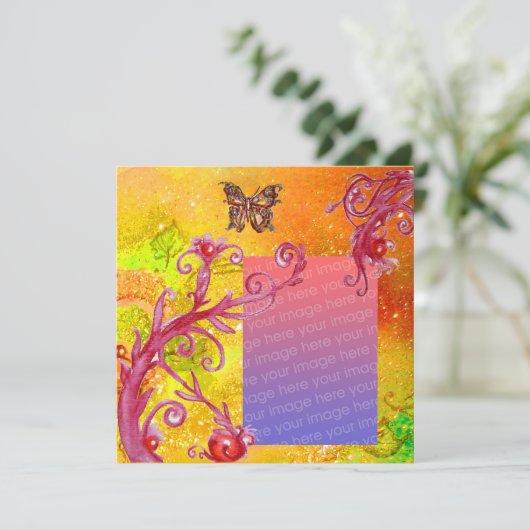 VLINDER IN SCHITTERING 2 foto sjabloon geel rood Kaart (Staand voorkant)