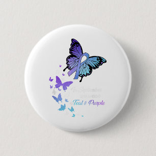 Vlinder in september draagt teal paarse zelfmoord ronde button 5,7 cm