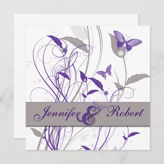 Vlinder in Sering en Paars Jubileum Kaart (Voorkant / Achterkant)