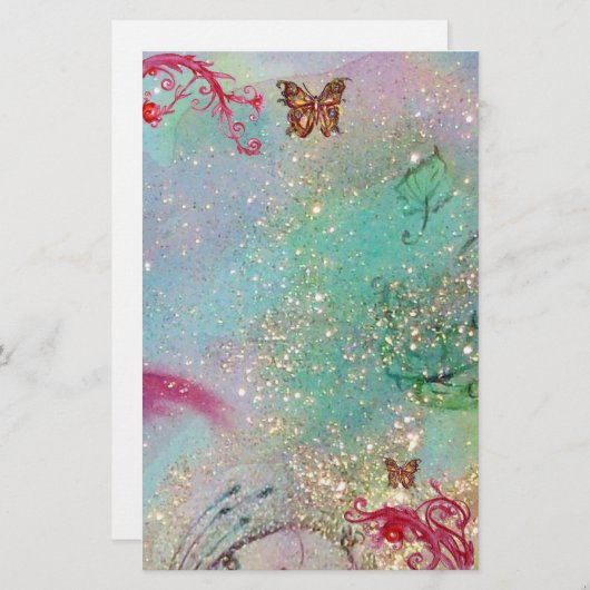 VLINDER IN SPARKLES 2, blauw rood roze Briefpapier (Voorkant / Achterkant)