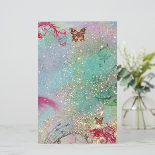 VLINDER IN SPARKLES 2, blauw rood roze Briefpapier (Staand voorkant)