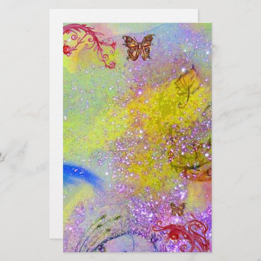VLINDER IN SPARKLES 2, paarse blauw rood geel Briefpapier (Voorkant / Achterkant)