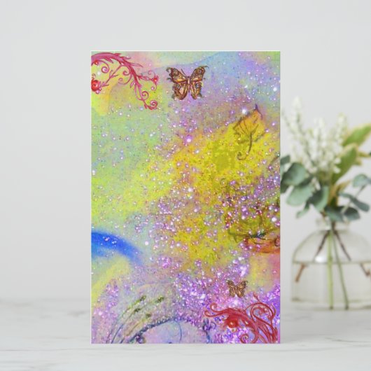 VLINDER IN SPARKLES 2, paarse blauw rood geel Briefpapier (Staand voorkant)