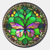 Vlinder in Tiffany-stijl Glas-in-lood Ontwerp Ronde Sticker (Voorkant)