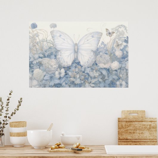 Vlinder in tuin illustratie poster (Keuken)