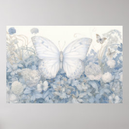 Vlinder in tuin illustratie poster
