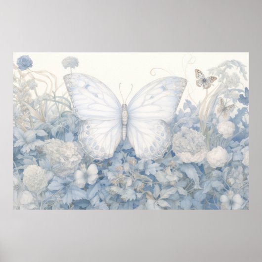 Vlinder in tuin illustratie poster (Voorkant)