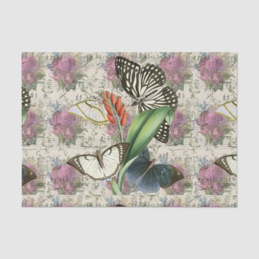 Vlinder in vintage bloemmotief tissuepapier (Voorkant)
