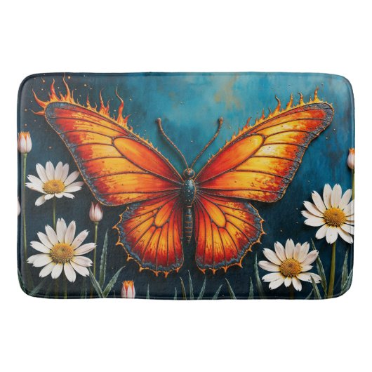 Vlinder in vlammen fantasie witte kamille kunst badmat (Voorkant)