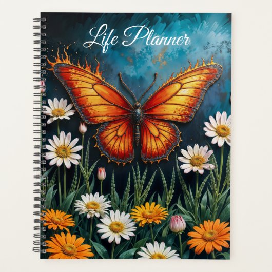 Vlinder in vlammen fantasie witte kamille kunst planner (Voorkant)