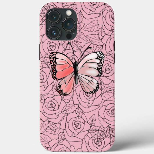 Vlinder iPhone Case met Rozen (Achterkant)