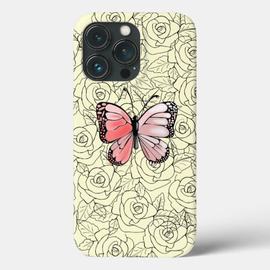 Vlinder iPhone Case met Rozen (Achterkant)