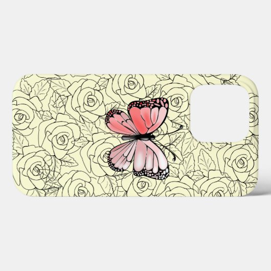 Vlinder iPhone Case met Rozen (Achterkant (horizontaal))