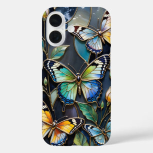 Vlinder iPhone Hoesje Donkerblauw Goud Glas in Loo
