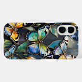 Vlinder iPhone Hoesje Donkerblauw Goud Glas in Loo (Achterkant (horizontaal))