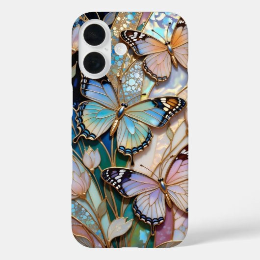 Vlinder iPhone Hoesje Gebrandschilderd Bloemmotief (Achterkant)