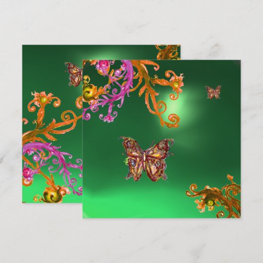 VLINDER JADE GROEN, helder roze geel bruin Kaart (Voorkant / Achterkant)