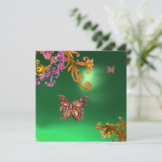 VLINDER JADE GROEN, helder roze geel bruin Kaart (Staand voorkant)