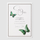 Vlinder juweel smaragdgroen zilver save the date vellum uitnodigingen (Voorkant)