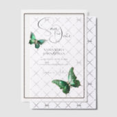 Vlinder juweel smaragdgroen zilver save the date vellum uitnodigingen (Offset (Uitnodiging))