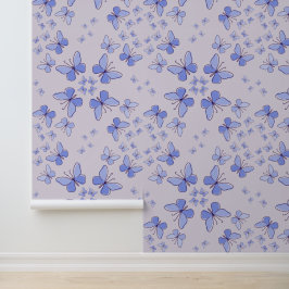 Vlinder Kaleidoscoop in Blauw & Lavendel Behang