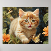 *~* Vlinder Kat Bloemen 5:4 Kitten Cat AP68