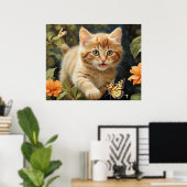 *~* Vlinder Kat Bloemen 5:4 Kitten Cat AP68 Poster (Thuiskantoor)