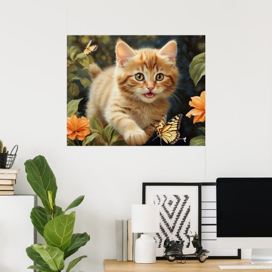 *~* Vlinder Kat Bloemen 5:4 Kitten Cat AP68 Poster (Thuiskantoor)