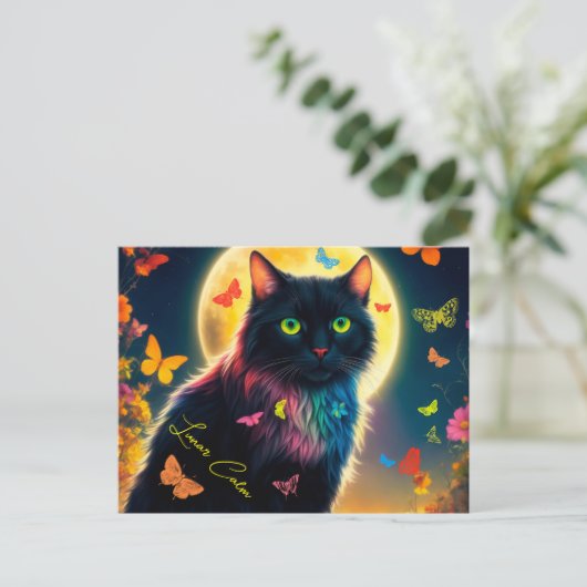 Vlinder kat gloeiend insect sterrendier nacht briefkaart (Staand voorkant)