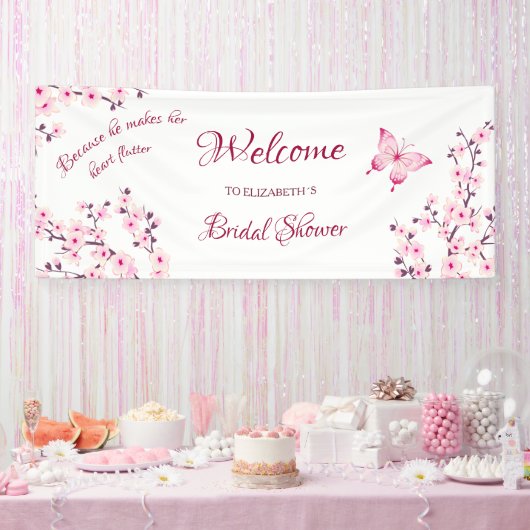 Vlinder Kersenbloesem Bruiloft Welkom Spandoek (Feest)