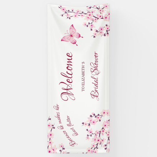 Vlinder Kersenbloesem Bruiloft Welkom Spandoek (Verticaal)
