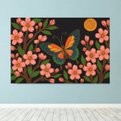 Vlinder Kersenbloesem Maan Canvas Afdruk (Insitu (Houten vloer))