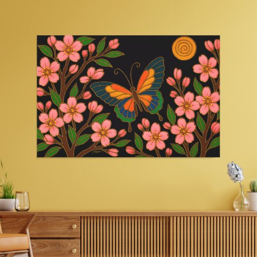 Vlinder Kersenbloesem Maan Canvas Afdruk (Insitu (Woonkamer))