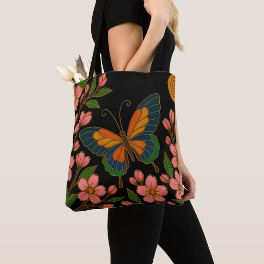 Vlinder Kersenbloesem Maan Tote Bag (Dichtbij)