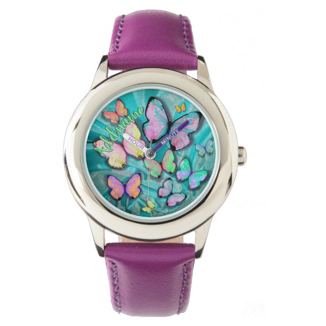 Vlinder kijken! voeg naam toe! Girly Gift! Horloge (Voorkant)