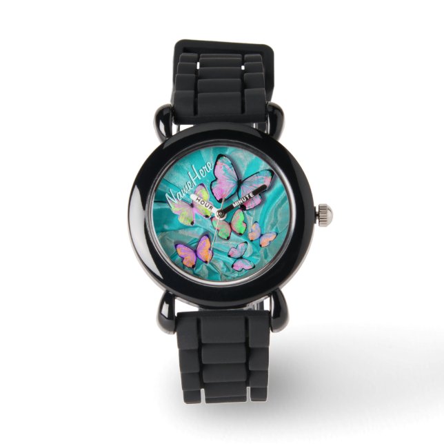 Vlinder kijken! voeg naam toe! Girly Gift! Horloge (Voorkant)