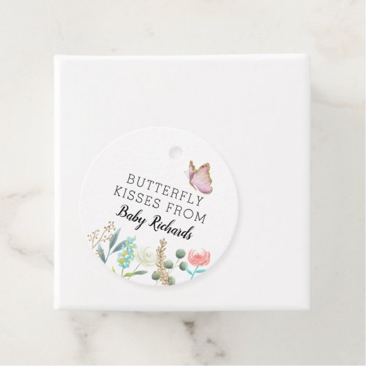 Vlinder Kisses Schattige Baby shower Bloemen Bedankjes Labels (In situ)