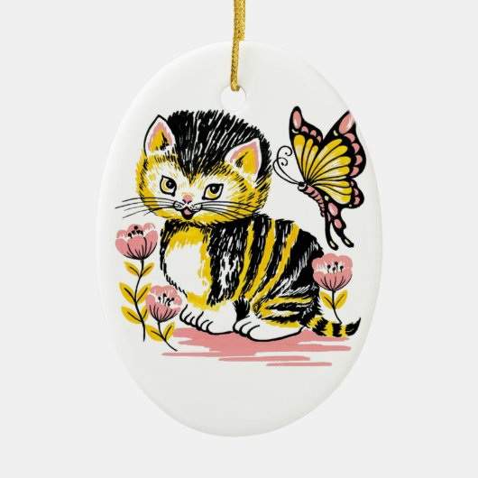Vlinder & Kitten Keramisch Ornament (Voorkant)