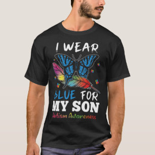 Vlinder Kleurrijk Puzzel Blauw Voor Zoon Autisme B T-shirt