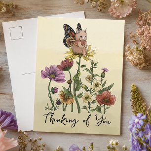 Vlinder Konijn Wilde Bloementuin Cottagecore Briefkaart