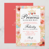 Vlinder Koninklijke Bloemenkrans Roze Goud Uitnodi Kaart (Voorkant / Achterkant)